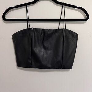FOREVER 21 Black Leather Corset Bandeau Spaghetti Straps Crop Tank Top Sz S EUC